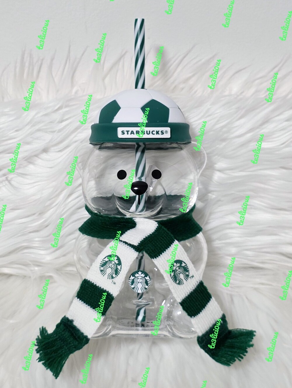 STARBUCKS 2026 SOCCER BEARISTA BEAR GLASS JAR COLD CUP TUMBLER *100% AUTHENTIC*